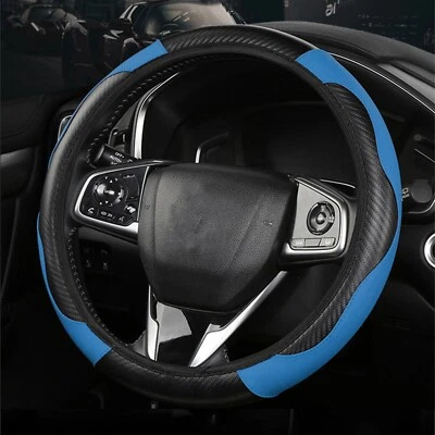 For Toyota Carbon Fibre Car Steering Wheel Cover Blue Non-slip Breathable Wrap - Image 1 of 4