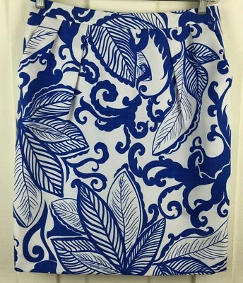 Falda floral azul blanca Attention línea A bolsillos por encima de la rodilla abertura para mujer 10 Foto 1 de 4