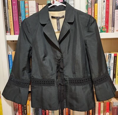 Robert Rodriguez Black Jacket with Crochet Trim & Ribbon Details Size 8 Foto 1 de 4