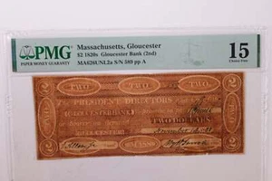 $2 de 1828, moneda obsoleta, Gloucester, MA., PMG F-15., tienda #GMA002 - Imagen 1 de 2