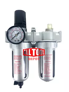 3/8" Mid Flow Air Moisture Filter Regulator Oiler Separator Lubricator Combo - Picture 1 of 4