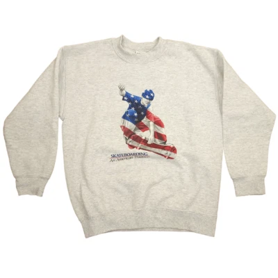 Vintage Skateboarding Sweatshirt Youth Size Large 90s American Tradition Flag - Image 1 of 4