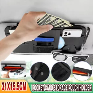 Car Sun Visor Organizer Pocket Card Storage Pouch Holder with Zipper Net Black - Picture 1 of 12