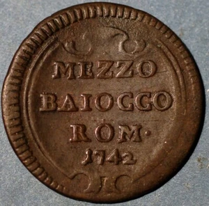 1742 Italy Papal States 1/2 Baiocco Benedict XIV KM# 1158 - Picture 1 of 2
