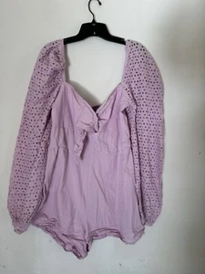 Boohoo Womens Purple Lilac Eyelet Long Sleeve Romper, Size US 12 - Picture 1 of 5