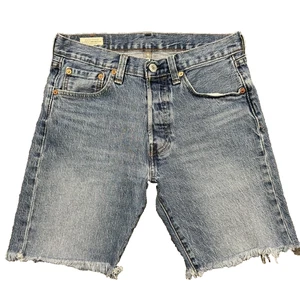 Levis 501 pantaloncino denim uomo 29 blu taglio jeans jorts invecchiato orlo sfilacciato - Foto 1 di 16