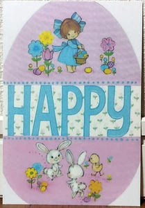 Vintage RARE Retro Animal Rabbit Girl Easter Postcard Greeting Gift Card JAPAN - Picture 1 of 2