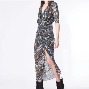 Veronica Beard $650 Perla Dress 2 Silk Lined Floral Rushed Short Sleeves Green - Picture 1 of 16