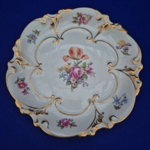 Graf von Henneberg Plate JLMenau 19cm 7.5" East Germany Floral Circa 1920 Gilded - Picture 1 of 7