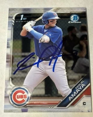 Miguel Amaya SIGNED 1st 2019 Bowman Chrome Card #BCP-35 RC Auto Chicago Cubs - Image 1 of 2