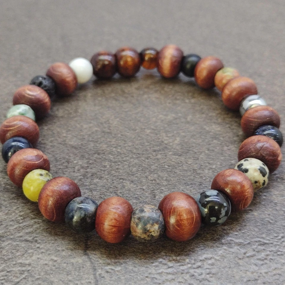 Men's Stone Wood Bead Stretch Bracelet Prayer Energy Chakra Yoga Bohemian Surfer - Image 1 of 1