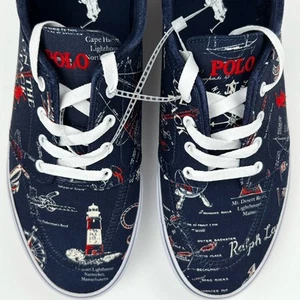 POLO RALPH LAUREN Faxon Sneakers Uomo 10.5 Faro Vela Nodi Scarpe da Barca NUOVE - Foto 1 di 23