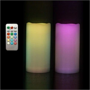Color Changing Outdoor Flameless Pillar White Body-3"x6"-2 Pack - Picture 1 of 7
