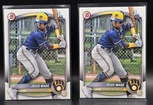 Jesus Made 2025 Bowman 1st Chrome & Paper Base Lot #BCP-50/#BP-66 Brewers - Picture 1 of 2