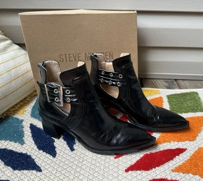 Steve Madden GATEWOOD  Boots In Black Leather Silver Buckles & Zip WORN ONCE - Image 1 of 4