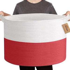 Large Red Baskets for Storage, 22x14 Wicker Woven Storage Basket, Blanket Org... - Picture 1 of 6