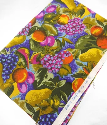 98x35" Vintage Robert Kaufman Fruit Print Cotton Fabric Multicolor Pear Grapes - Image 1 of 3