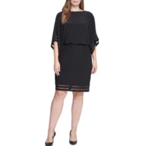 Jessica Howard Womens Illusion Trim Blouson Dress Black Size 18W NWT - Picture 1 of 2
