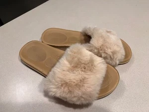 COFACE Women's Faux Fur Light Brown Slide Slipper Sandals Size 8 - Picture 1 of 2