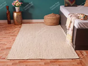 Indian Hand Braided off White Rectangle Jute Rug, Vintage Jute Rug Living Room - Picture 1 of 6