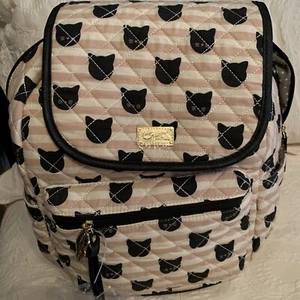Betsey Johnson Luv Betsey Backpack Quilted Pink White Striped Black Cats NWT - Picture 1 of 12