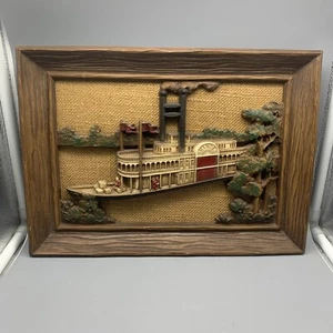 "Marco de plástico Syroco Wood Look EE. UU. Syracuse New York barco de vapor 3D - 14"" W X 10"" H" - Imagen 1 de 10