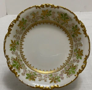 LIMOGES Art Deco 7" Bowl Pink & Gold Flowers Paroutaud Freres c1909 Scalloped - Picture 1 of 13