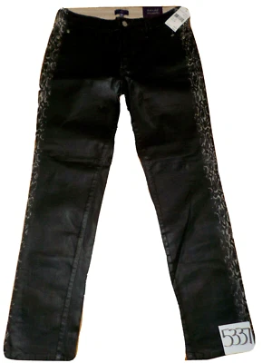 Pantalones ajustados de cuero negro sintético NYDJ laterales con estampado animal para mujer talla 8P x 28 Foto 1 de 4