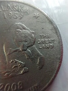 2008 Coin Quarter Alaska Statehood Quarter Struck Through Grease Minting Error - Picture 1 of 12
