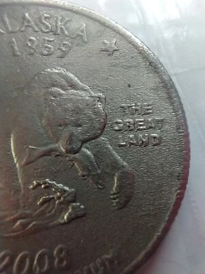 2008 Coin Quarter Alaska Statehood Quarter Struck Through Grease Minting Error - Image 1 of 4