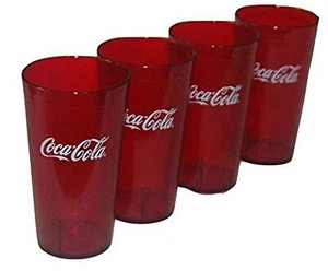 Coca Cola Logo Ruby Red Plastic Tumblers Set of 4-16oz (Coke) - Picture 1 of 2