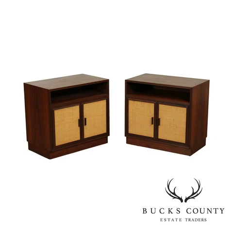 Arne Vodder for Vamo Danish Modern Pair Teak, Cane Door Nightstands Cover