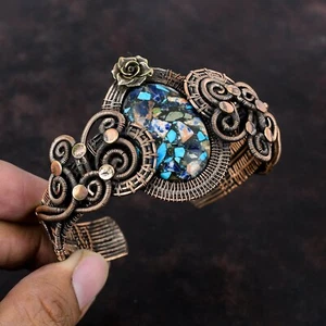 Copper Multi Turquoise Stone Copper Handmade Wire Wrapped Flower Cuff Bracelet - Picture 1 of 6
