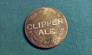 Harvard Brewing Co Clipper Ale Lowell Massachusetts Good Luck Token Brass 1-3/8" - Picture 1 of 3
