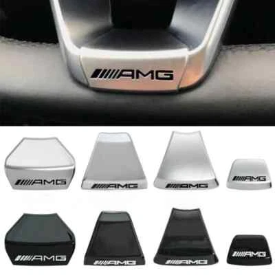 for AMG Steering Wheel Emblem Squared Base GLC C43 C350E 3D Badge Chrome/Black - Image 1 of 4