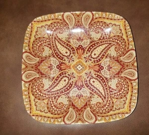 222 fifth Beautiful Spice Red Paisley Serving Bowl-Display Plate 8.5" x 8.5" - Picture 1 of 11
