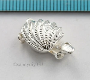 1x BRIGHT STERLING SILVER 2-STRAND SEA SHELL BOX CLASP 10mm x 11.5mm N980 - Bild 1 von 4
