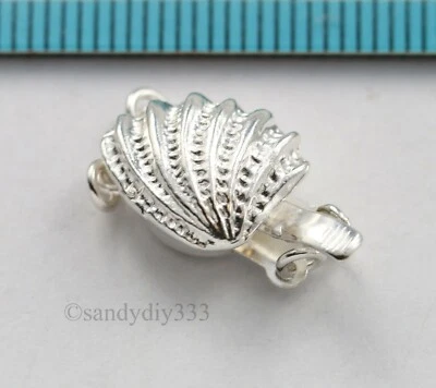 1x BRIGHT STERLING SILVER 2-STRAND SEA SHELL BOX CLASP 10mm x 11.5mm N980 - Image 1 of 4