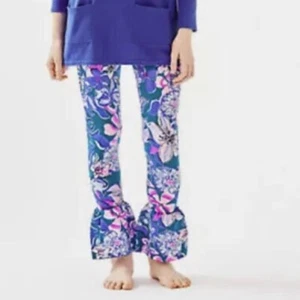 Lilly Pulitzer Girls Vanya Legging Tanzanian Teal Moonlight Garden Flared Hem L - Picture 1 of 7