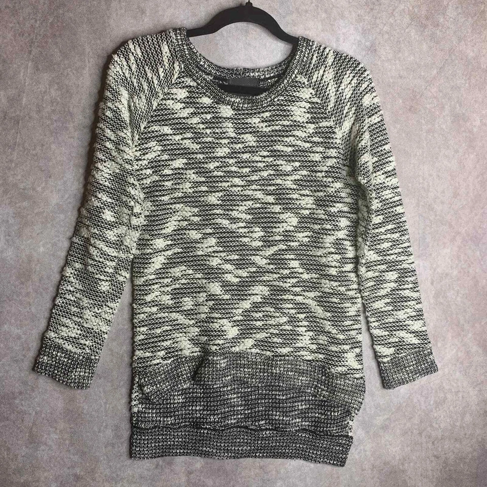 Suéter Monrow Mujer Talla XS Blanco Tejido Abierto Mangas Largas Alto-Bajo Pullover Foto 1 de 4