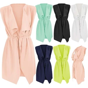 SEÑORA CHAQUETA LARGA CASCADA PARA MUJER CINTURÓN SIN MANGAS LOOK TOP - Imagen 1 de 13