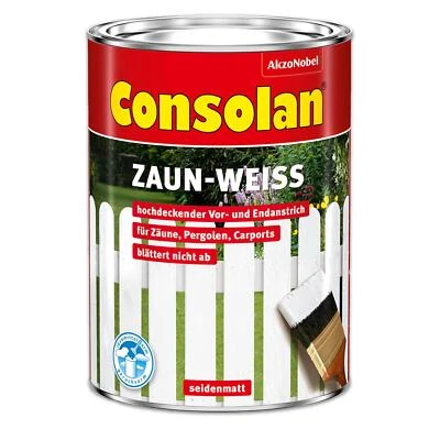 Consolan Zaun-Weiß 2,5 l Außen Holzschutz Grundierung Beschichtung Farbe Deckend - Bild 1 von 2