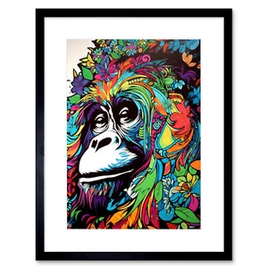 Orangutan with Flowers Graffiti Colourful Psychedelic Ape Framed Art Print 9X7 - Bild 1 von 25