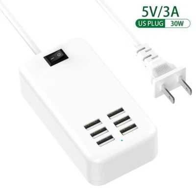 Multi 6 Port USB Hub Wall Charger Station Fast Charging AC Power Adapter Desktop - Image 1 of 4