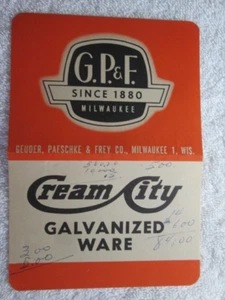 G.P.&F. Since 1880, Milwaukee, Cream City Galvanized Ware Advertising Sheet - Picture 1 of 2