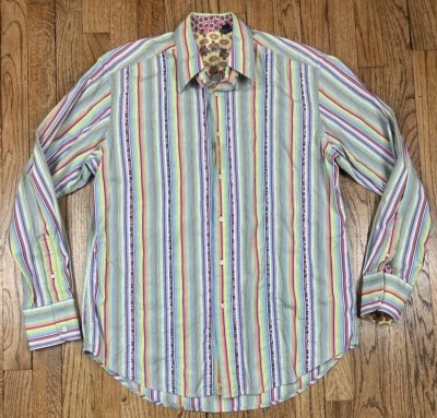 Robert Graham Classic Fit Shirt Flip Cuff Striped Floral Paisley Men’s Sz Medium - Image 1 of 4
