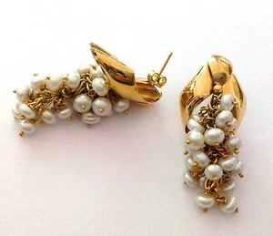 ORECCHINI A GRAPPOLO IN ORO 18KT CON PERLE DI FIUME - Picture 1 of 1