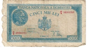 Billete Rumanía (Reino) 5000 Lei 1945 P56a - Imagen 1 de 2