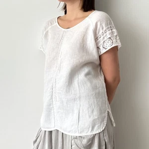 Blusa donna bianca estiva 120% lino taglia L - Foto 1 di 7