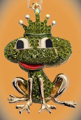 Lindo y Brillante Collar Rana LG Feliz/Sonriente Cristal Betsey Johnson Verde y AB Foto 1 de 4